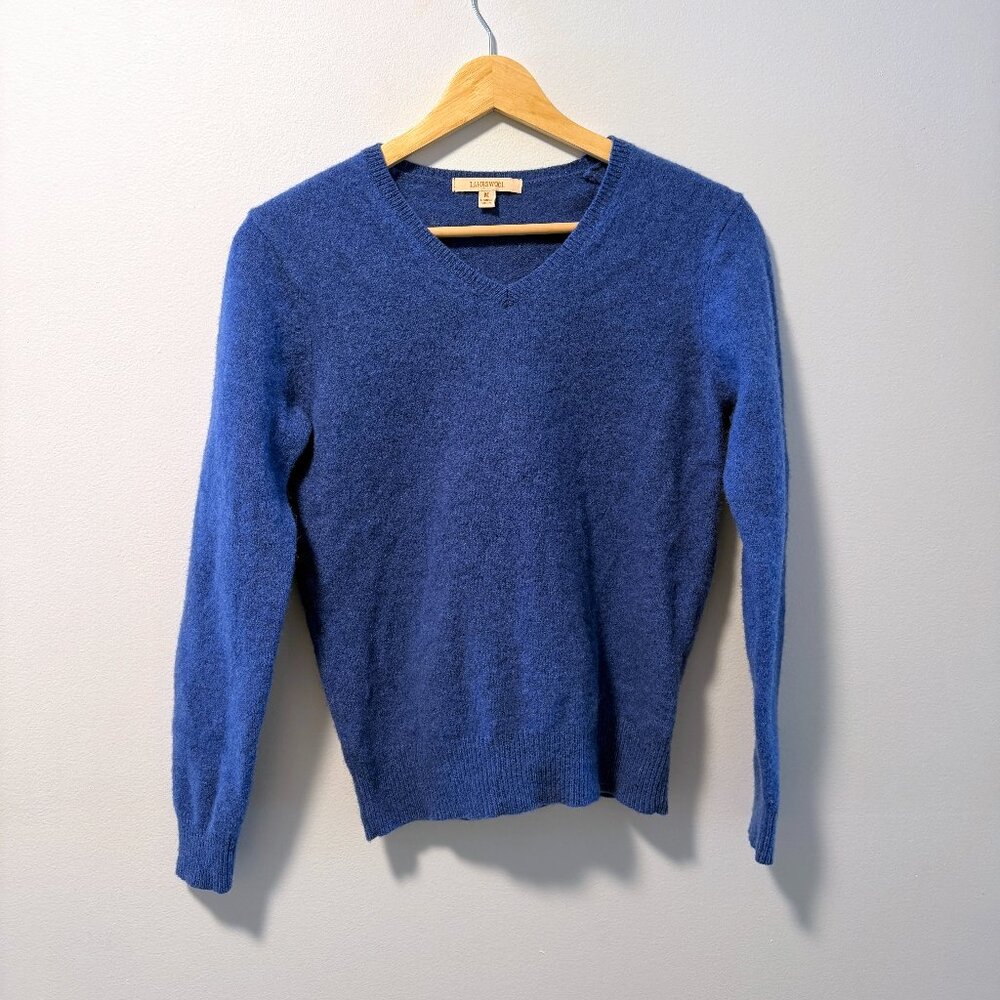Woolmark 100% Lambswool Cobalt Blue V-Neck Sweater Shrunken M